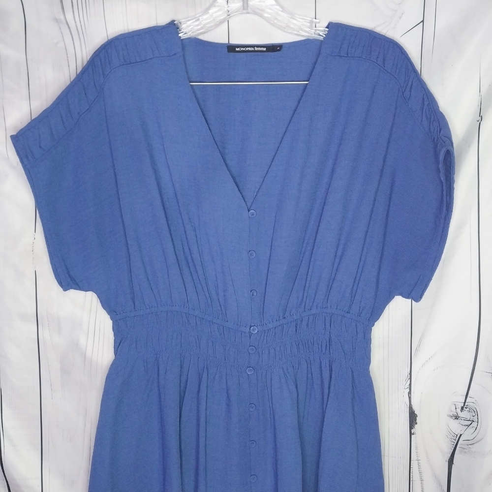 Monoprix Femme Smocked V-Neck Button-Front Cottagecore Maxi Dress